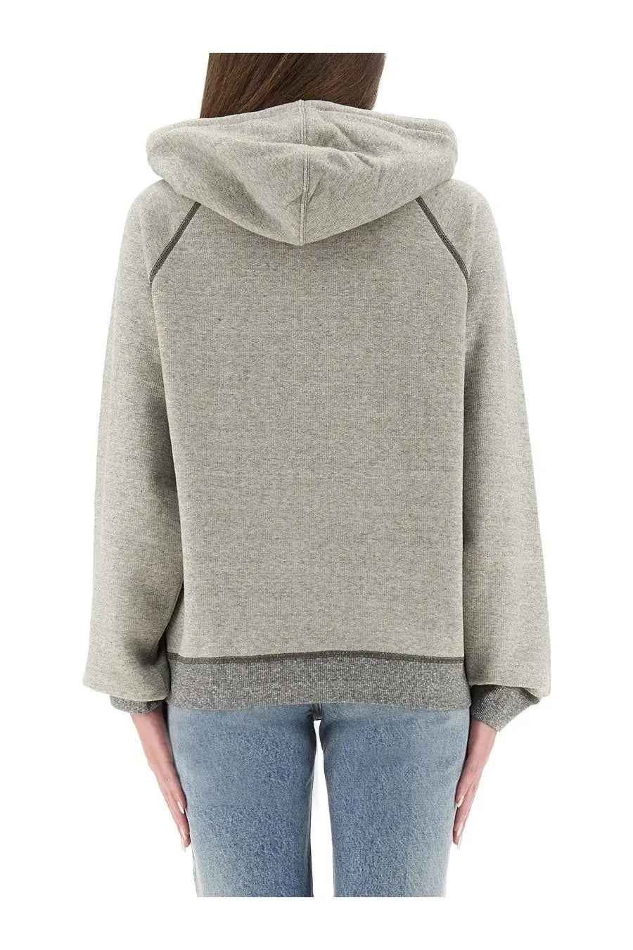 Chloé women’s oversized hoodie in soft heather gray with contrasting dark stitching and ribbed hem for casual wear