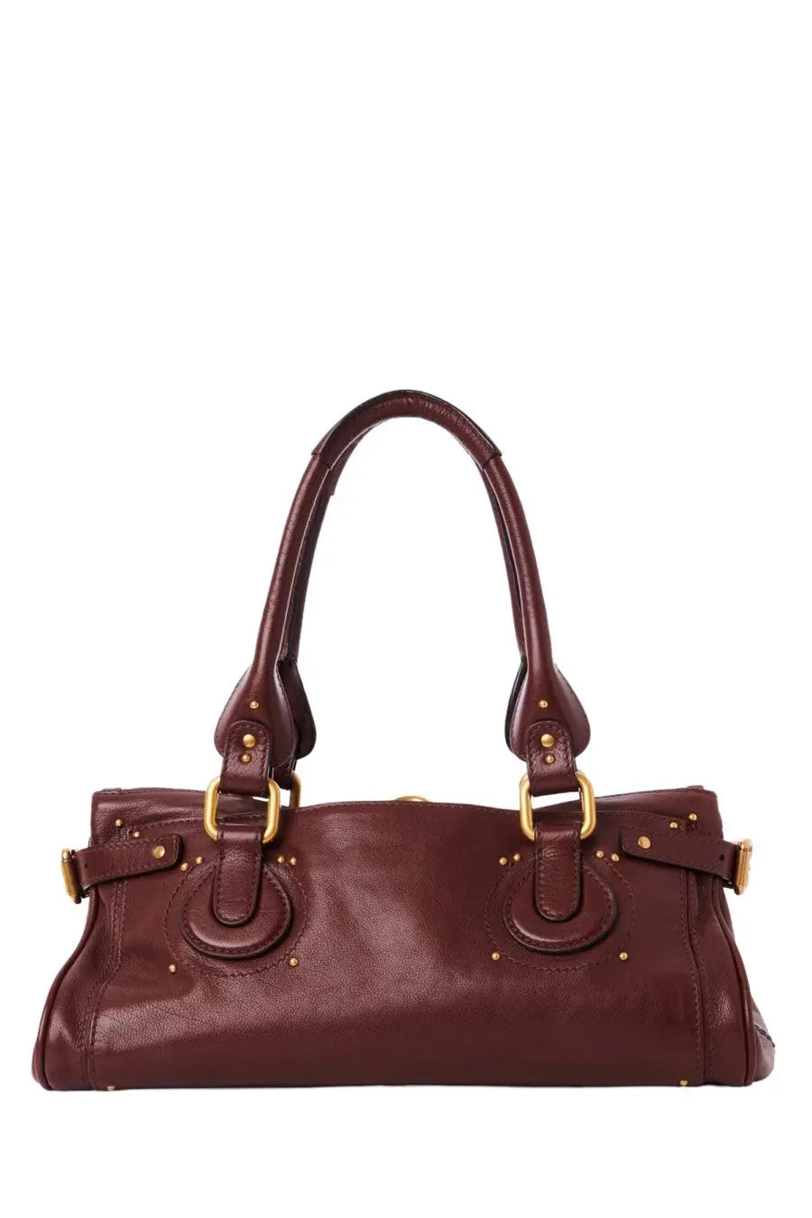 Chloé women’s Paddington bag brown burgundy leather handbag with gold-tone hardware and studded details