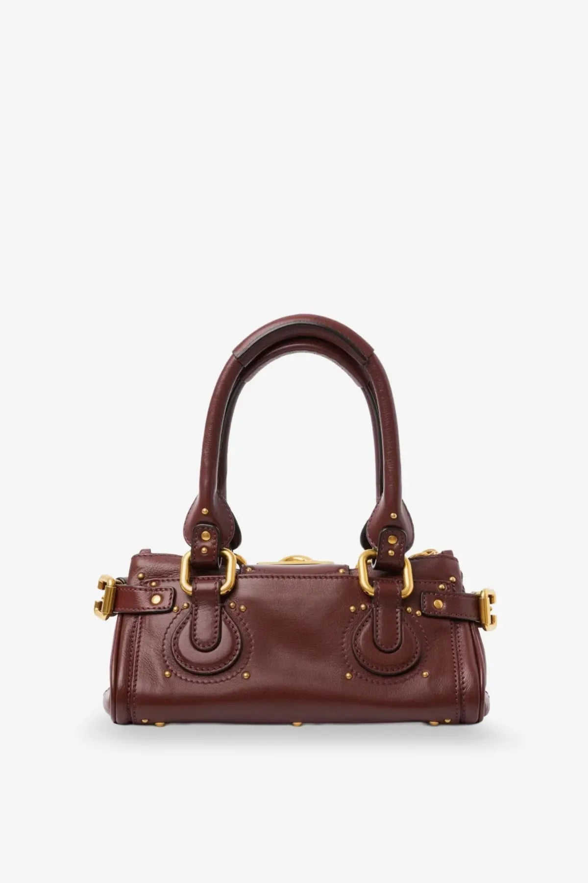 Chloé women’s paddington leather shoulder bag brown in rich burgundy leather with gold-tone hardware and studded detailing