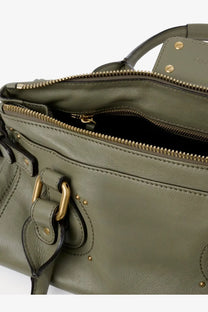 Chloé women’s olive green leather shoulder bag with gold-tone hardware and studded details