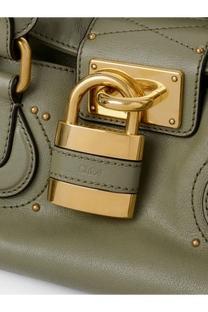 Chloé women’s paddington olive green leather shoulder bag with gold-tone padlock and brass hardware