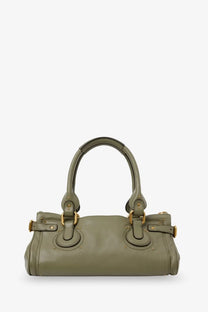 Chloé women’s Paddington shoulder bag in olive green leather with gold-tone hardware and structured design