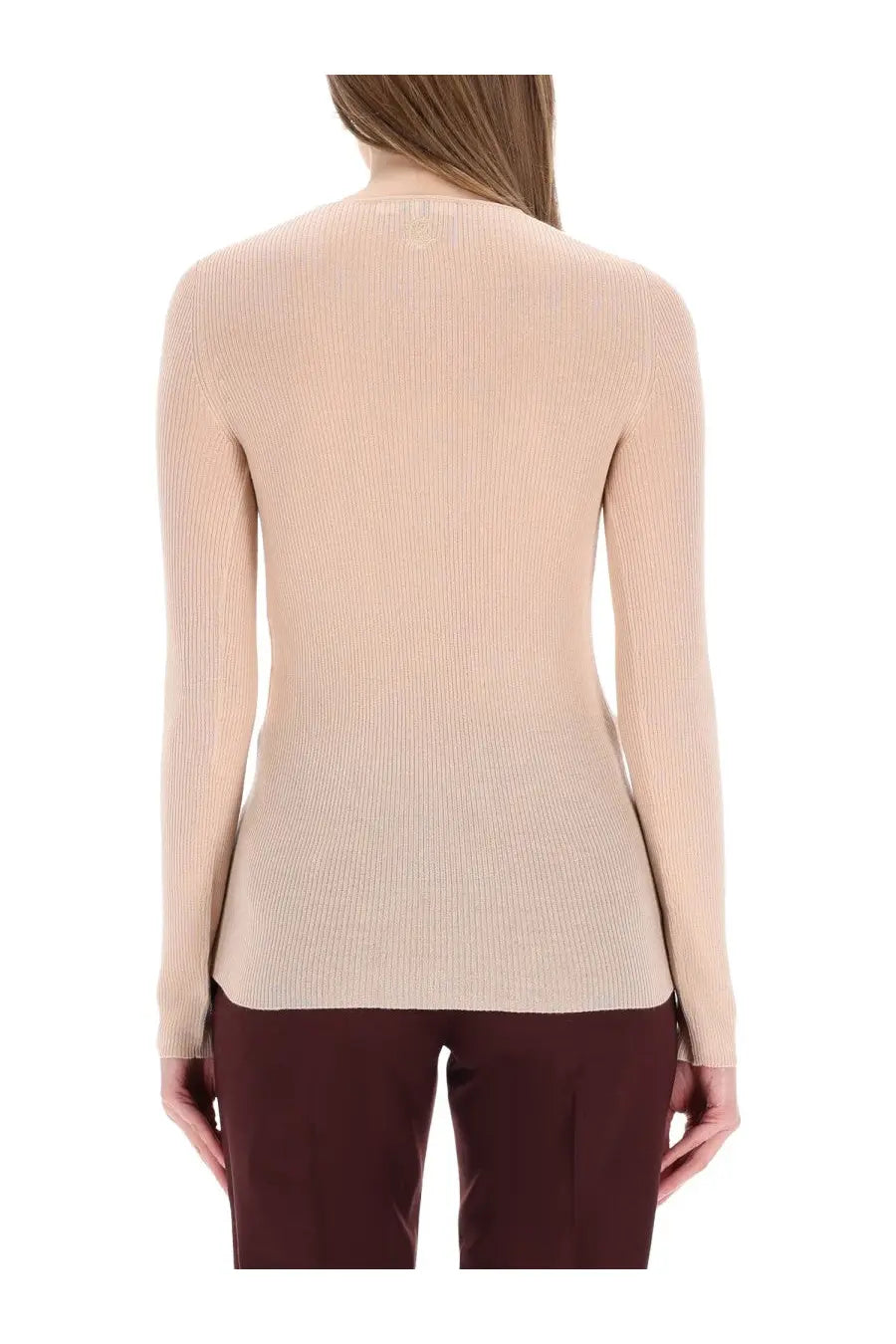 Beige ribbed knit long-sleeved top made of soft material for women by chloé with a comfortable fit