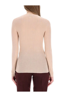 Beige ribbed knit long-sleeved top made of soft material for women by chloé with a comfortable fit