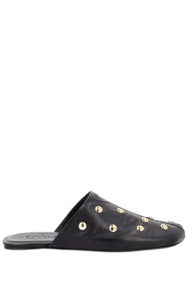 Chloé women’s sabot rita black black leather mule slip-on shoe with gold-tone stud embellishments