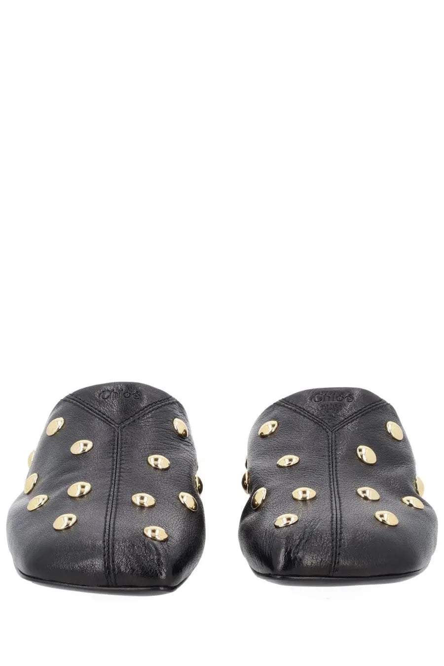 Chloé women’s sabot rita black leather mules with gold-tone circular studs for stylish wear