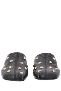 Chloé women’s sabot rita black leather mules with gold-tone circular studs for stylish wear