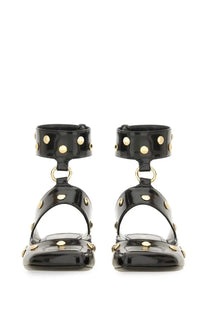 Chloé women’s sandalo jade black patent leather ankle strap sandals with gold-tone studs and square toe design