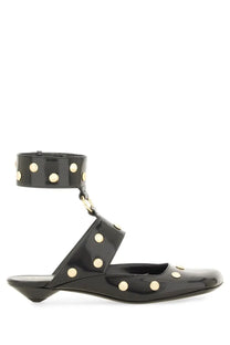 Chloé women’s sandalo jade black patent leather ankle strap sandal with gold-tone circular studs front view