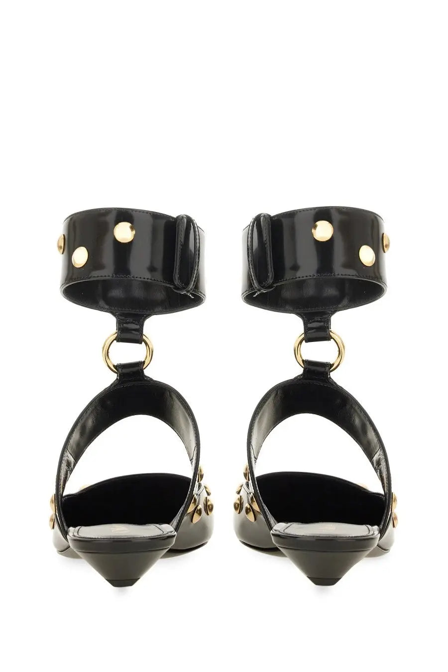 Chloé women’s sandalo jade black black patent leather ankle strap sandals with gold-tone studs and ring detail