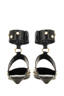Chloé women’s sandalo jade black black patent leather ankle strap sandals with gold-tone studs and ring detail