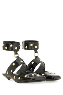 Chloé women’s Sandalo Jade black patent leather sandals with gold-tone studs and ankle straps