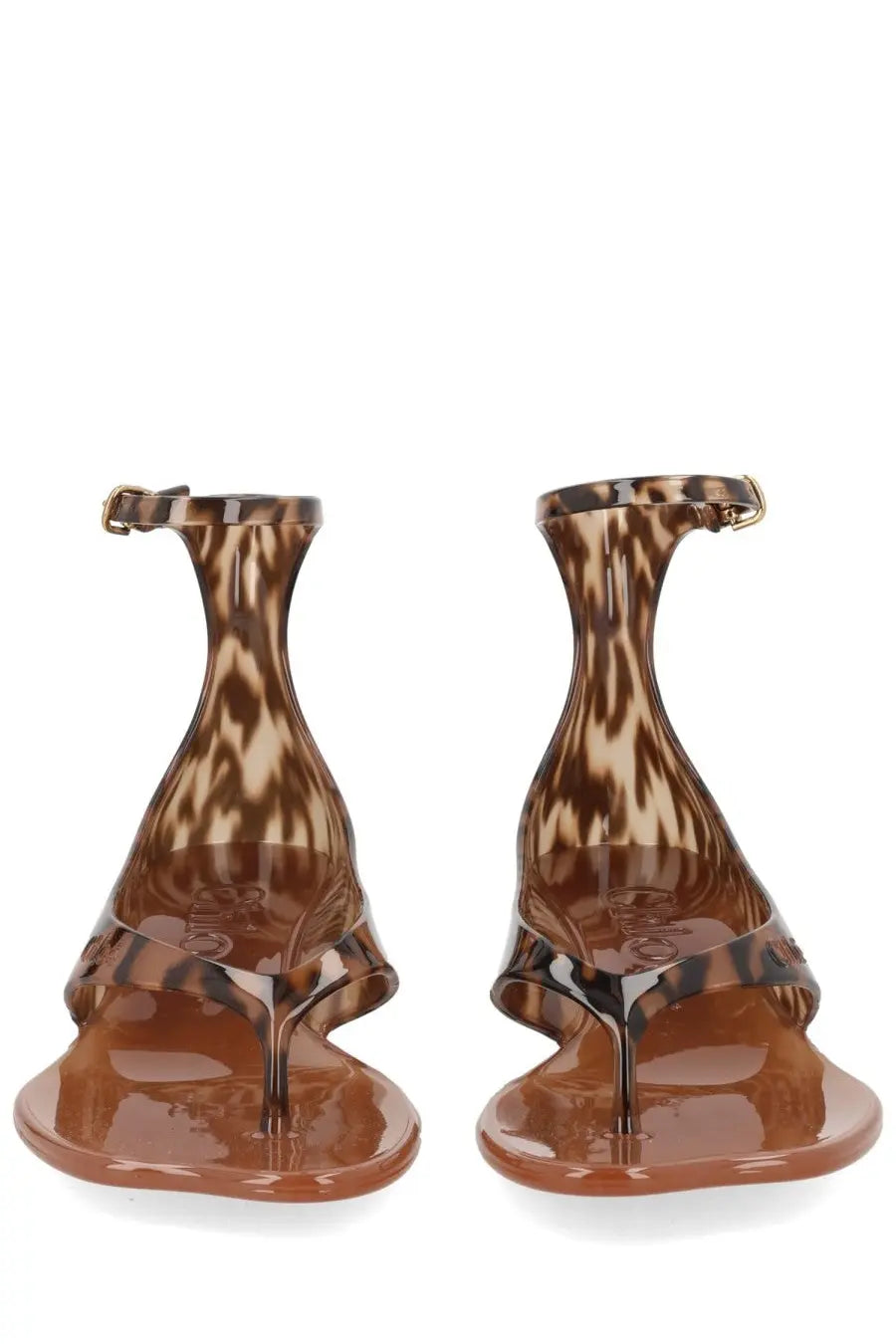 Chloé women’s sandalo jelly brown leopard-print jelly sandals with glossy finish and thin straps