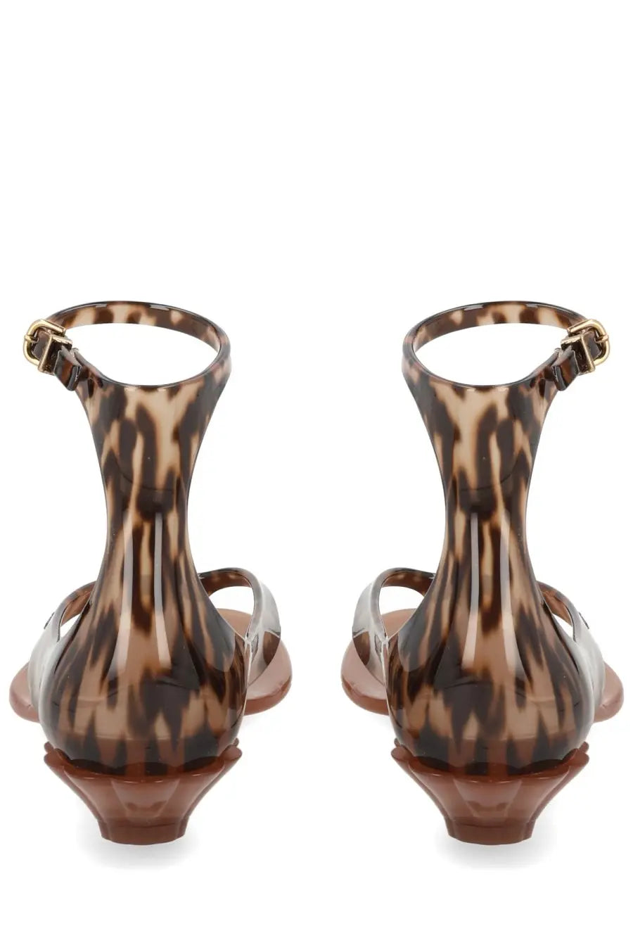 Chloé women’s sandalo jelly brown tortoiseshell-patterned jelly sandals with translucent design and gold-tone buckle accents