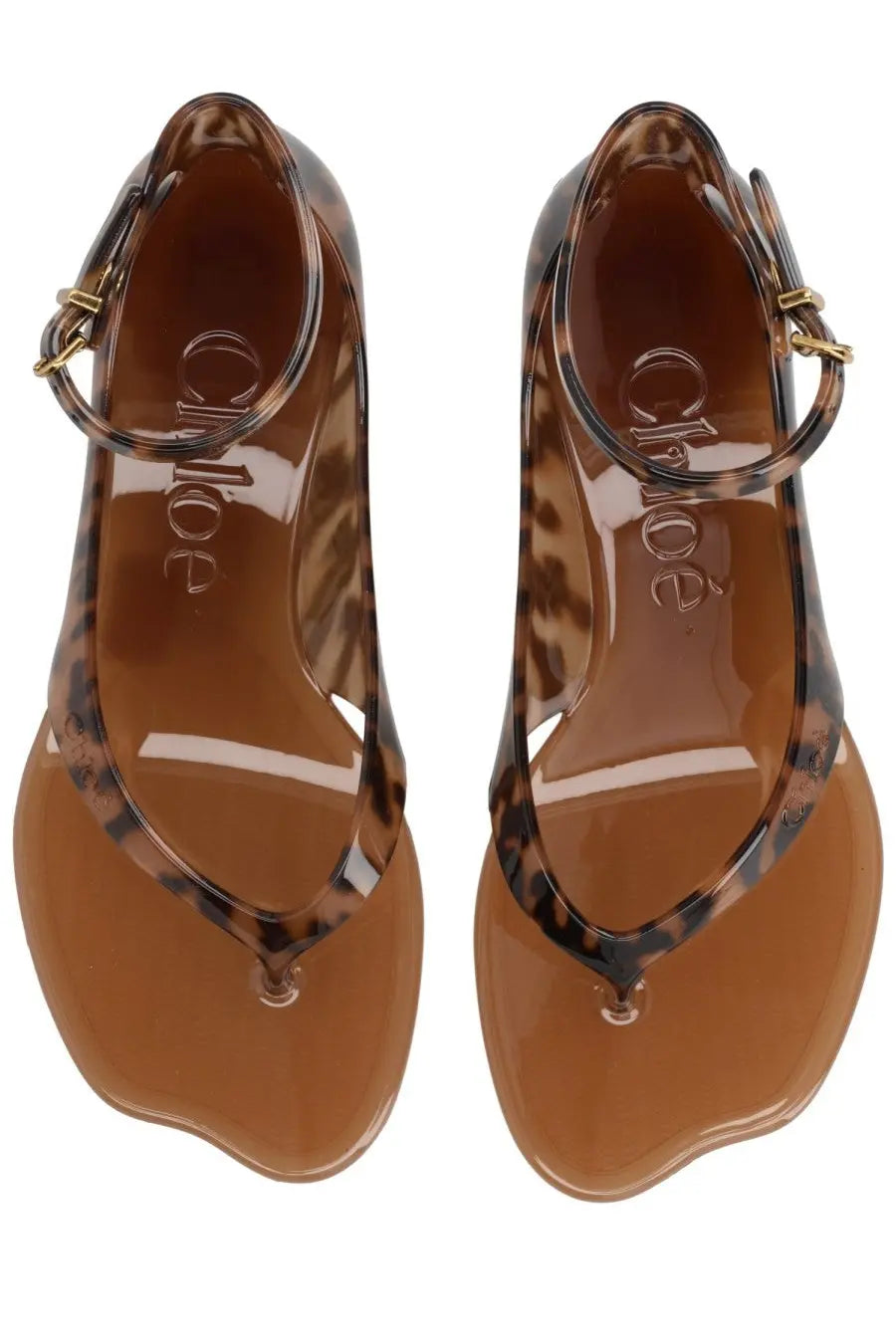 Chloé women’s sandalo jelly brown tortoiseshell translucent jelly sandals with gold-tone ankle straps and minimalist design