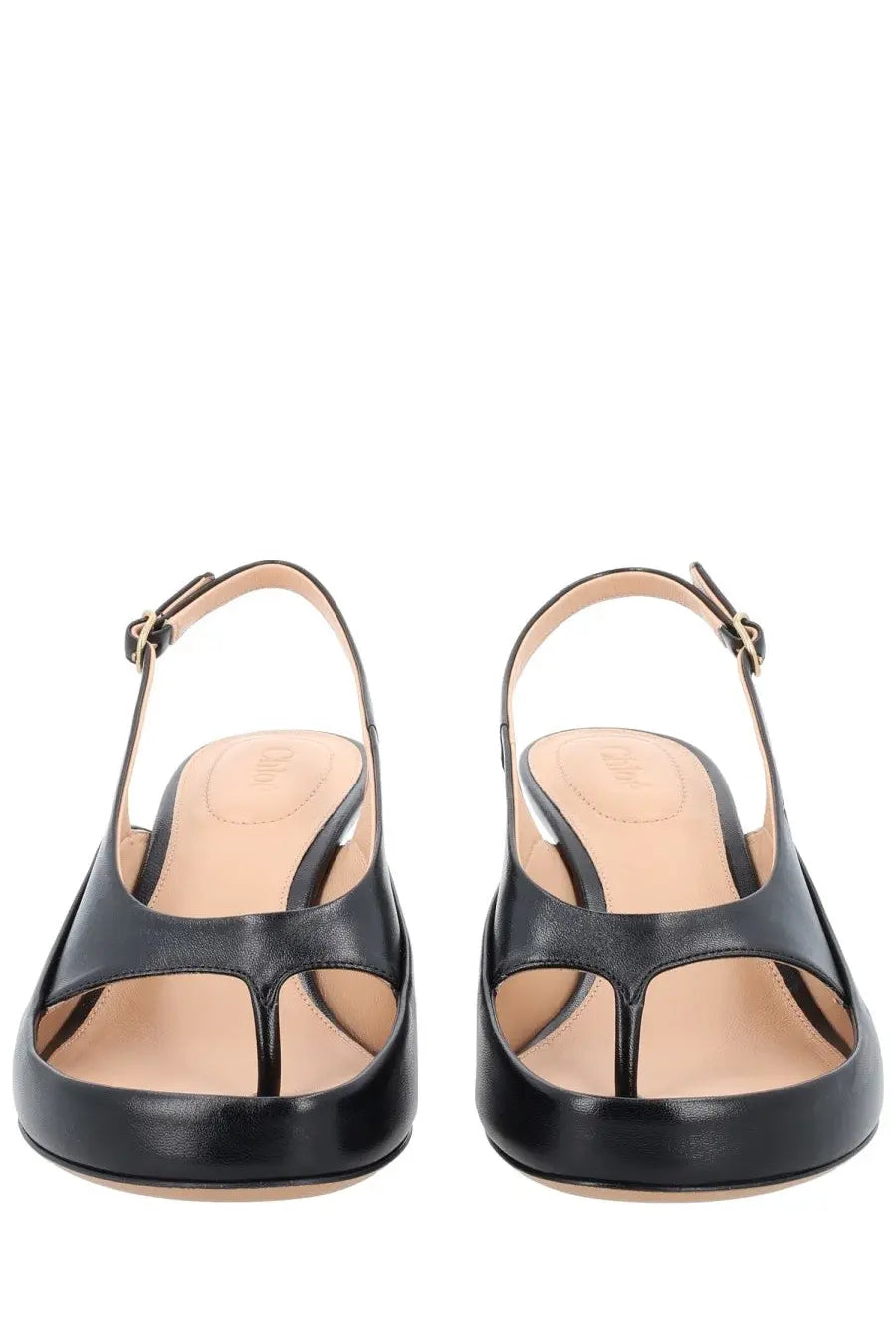 Chloé women’s sandalo junie con tacco black leather sandals with sleek minimalist design and gold-tone buckle accents