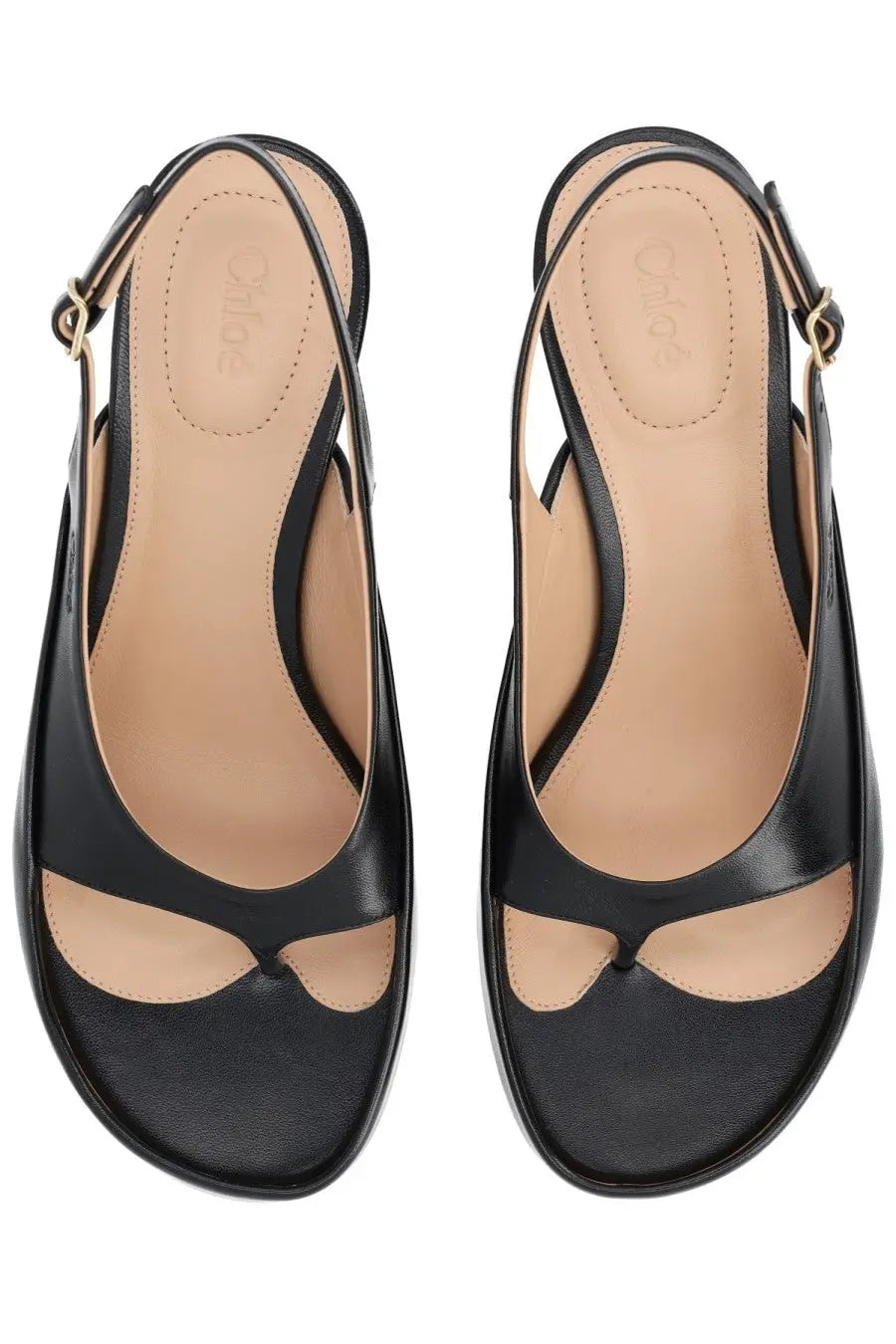 Chloé women’s sandalo junie con tacco black leather slingback sandals with minimalist design and gold-tone buckle accents