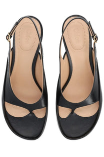 Chloé women’s sandalo junie con tacco black leather slingback sandals with minimalist design and gold-tone buckle accents