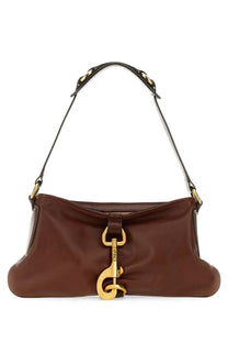 Chloé women’s shoulder bag in beige brown leather with gold key-shaped clasp and black adjustable strap