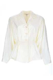 Cream-colored chloé blazer with silk blend fabric, peplum hem, and button closures for women