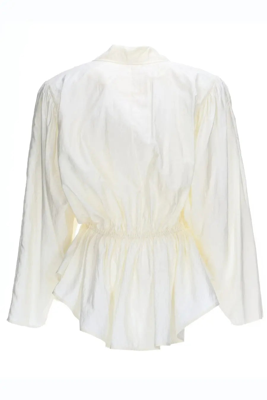 Chloé women’s white silk blend blouse with long sleeves and a creamy peplum hem perfect for elegant wear