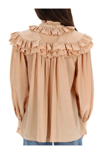 Beige silk blouse by Chloé with long sleeves and layered ruffled collar for women