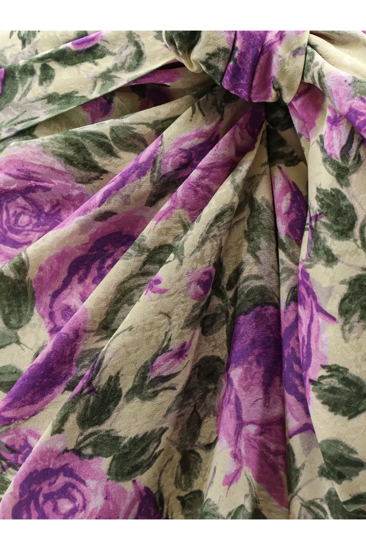 Chloé women’s silk skirt yellow with soft cream fabric and vibrant purple rose and green leaf floral pattern