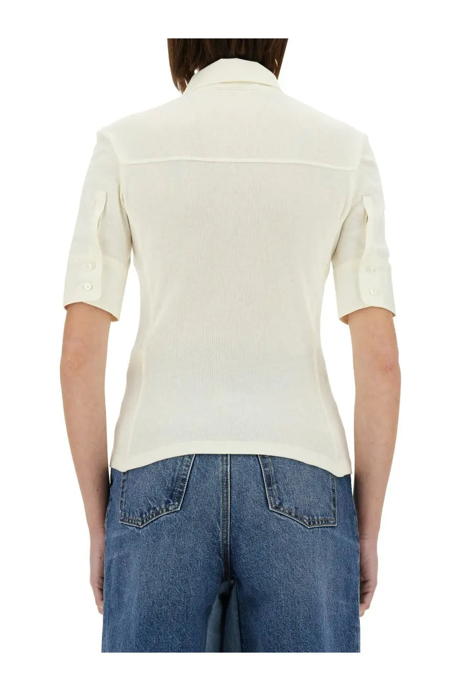 Chloé women’s slim fit polo white cream-colored short-sleeved blouse with collar and buttoned cuffs