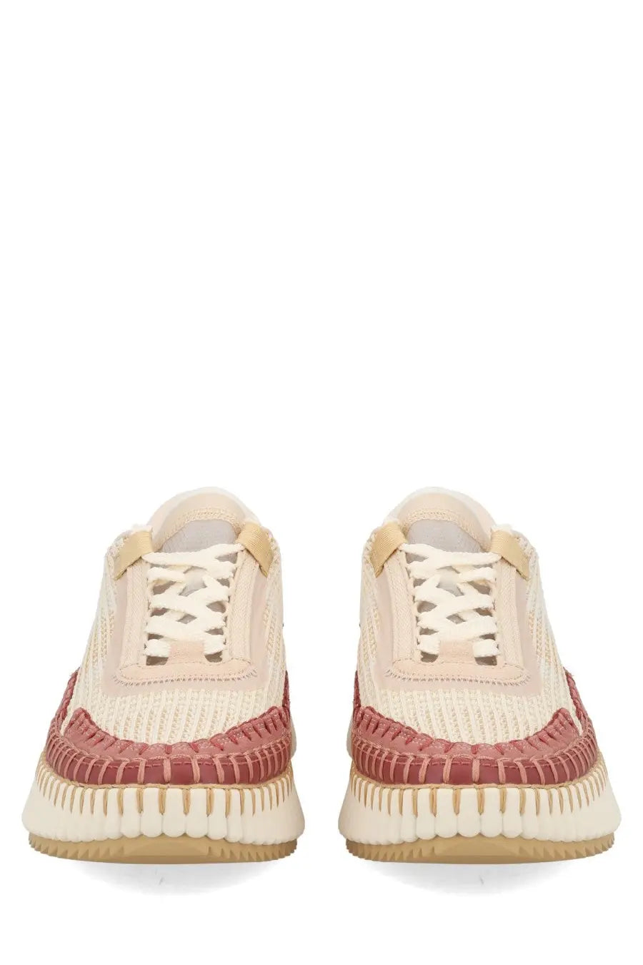 Chloé women’s sneaker nama beige woven cream and terracotta with chunky ribbed sole for casual wear