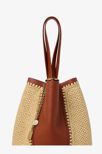 Chloé women’s brown leather and beige woven straw tote bag with gold-tone hardware shoulder bag