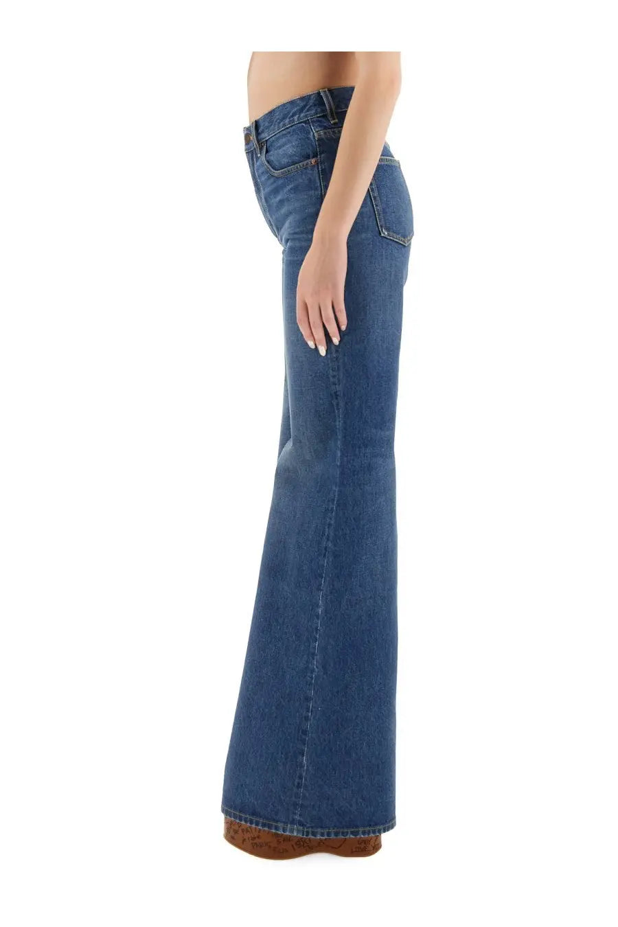 Chloé women’s wide leg jeans in blue denim with high-waisted classic design and stitched detailing