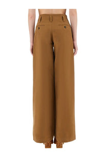 Chloé women’s brown wide leg pants with high waist front pockets and belt loops in soft fabric