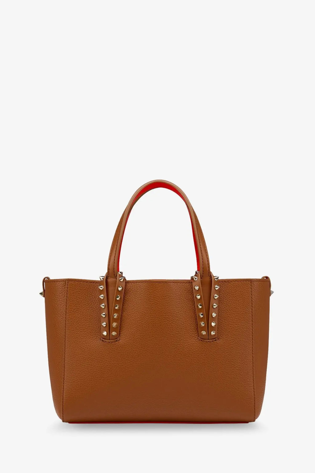 Christian louboutin cabata studded tan leather tote bag with gold-tone studs and red interior lining