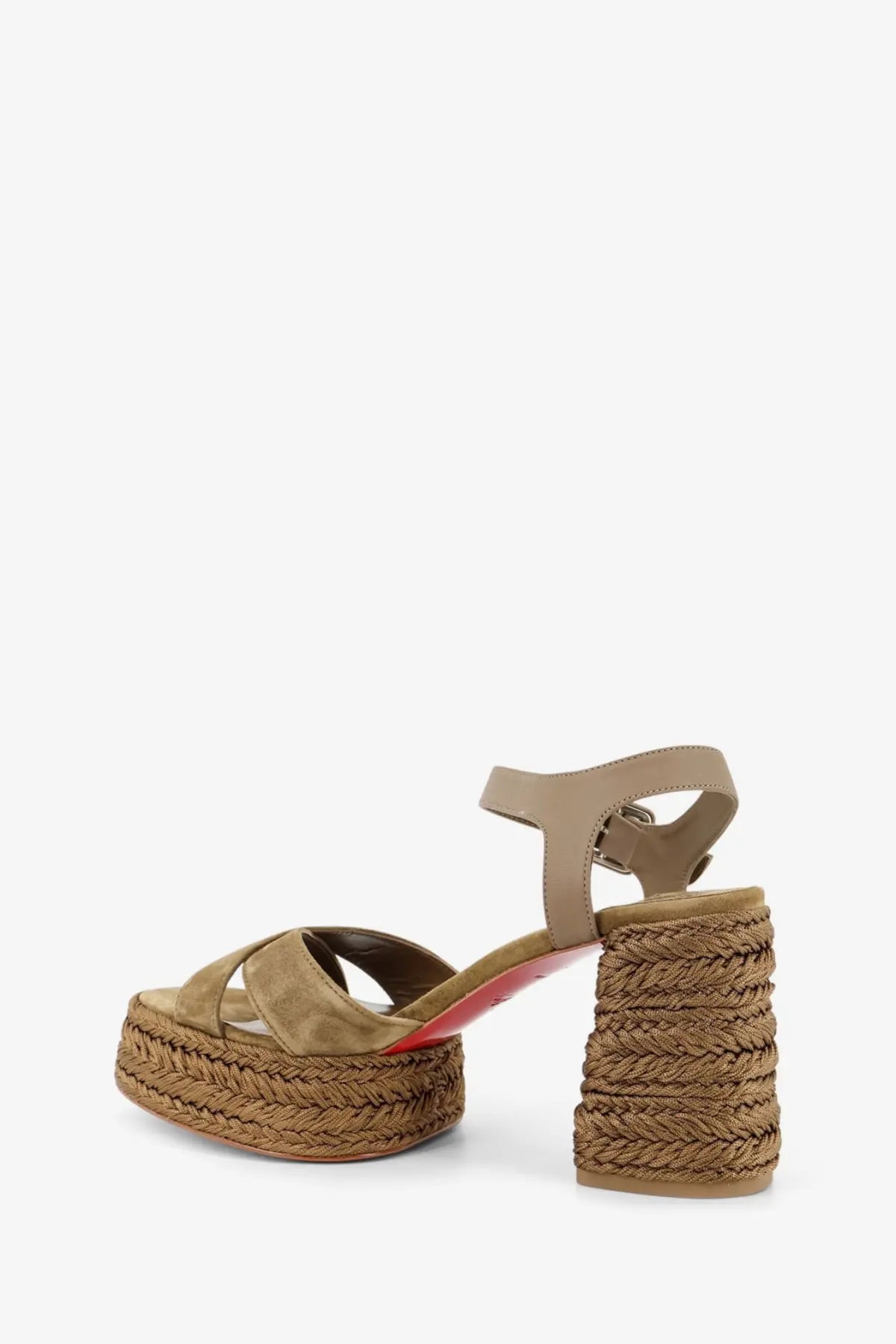 Christian Louboutin women’s calakala tan suede espadrille platform sandal with braided rope heel and sole in bronze