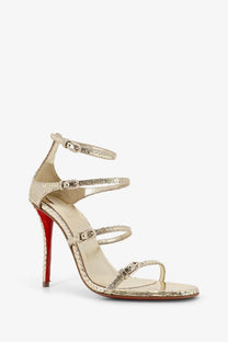 Christian Louboutin women’s Millenium gold python leather strappy high heel sandal with signature red sole
