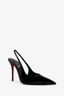 Christian Louboutin women’s miss patent leather pumps in black with a red sole and slender slingback strap