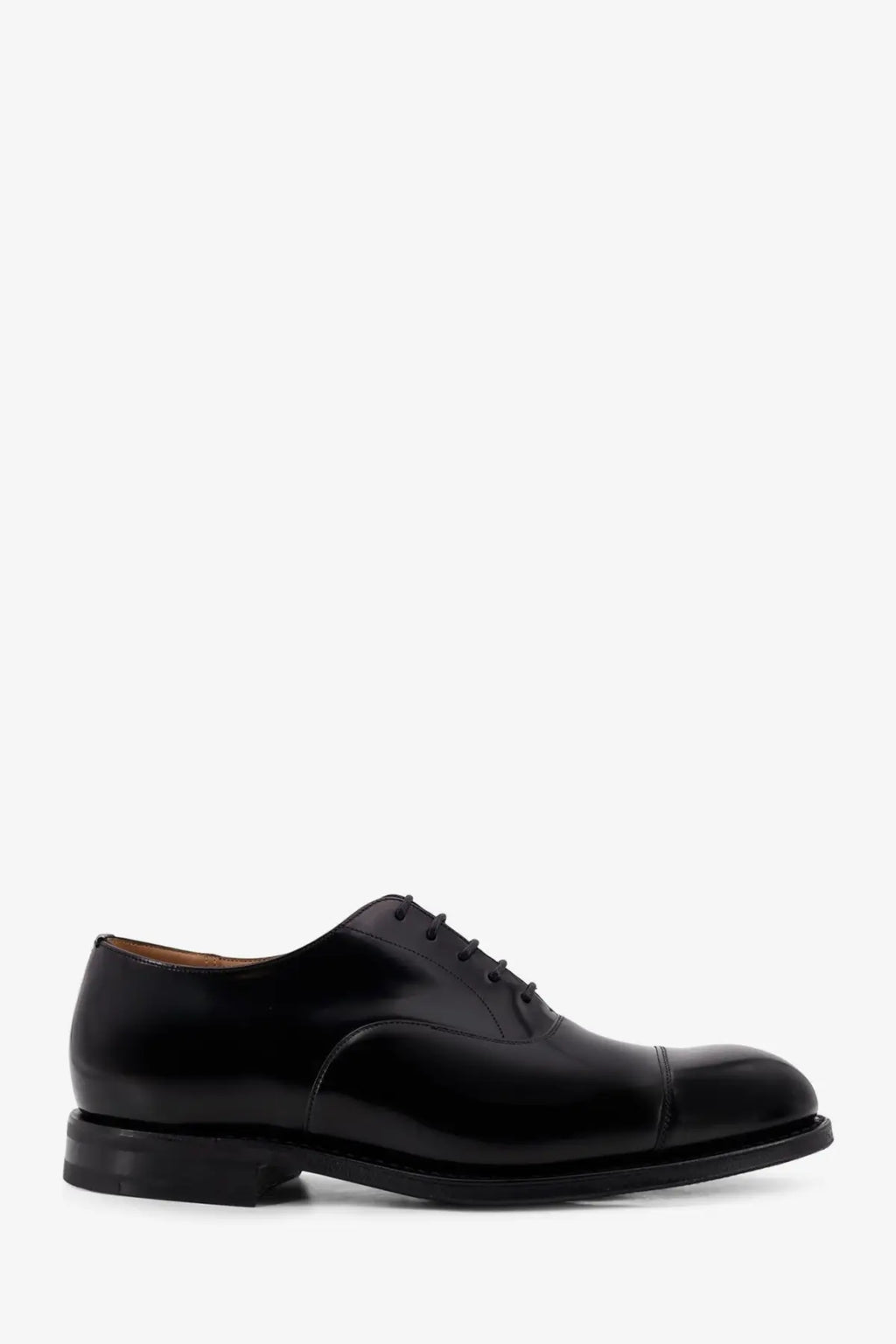 Churchs men’s Consul black leather cap-toe oxford shoe with polished finish and dark laces