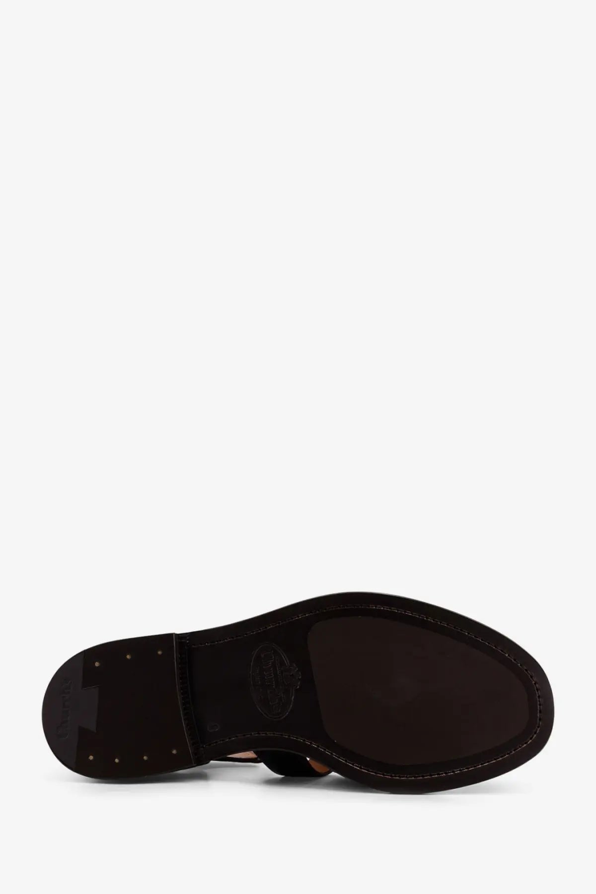 Churchs men’s brown leather fisherman sandal with glossy finish and visible stitching along the edges