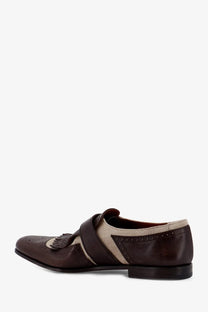 Churchs men’s Shangai Flex loafers brown leather brogue with beige suede accents and decorative tassel