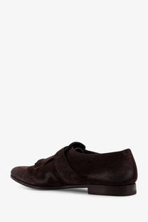 Dark brown suede leather lace-up shoe with textured finish and low block heel from Church’s men’s Shanghai collection