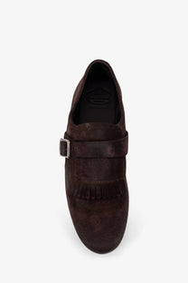 Churchs men’s Shanghai laser suede loafers brown dark brown suede moccasin with silver buckle and fringed detailing