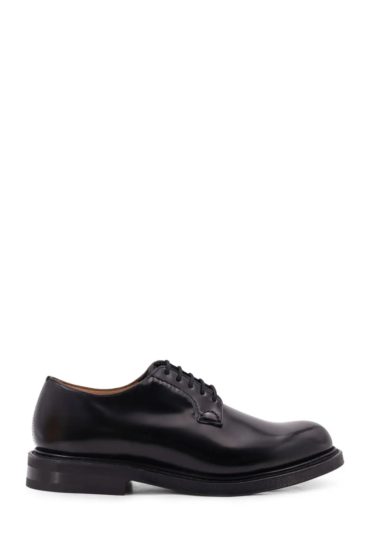 Churchs men’s Shannon black leather derby shoe with polished finish and classic lace-up design