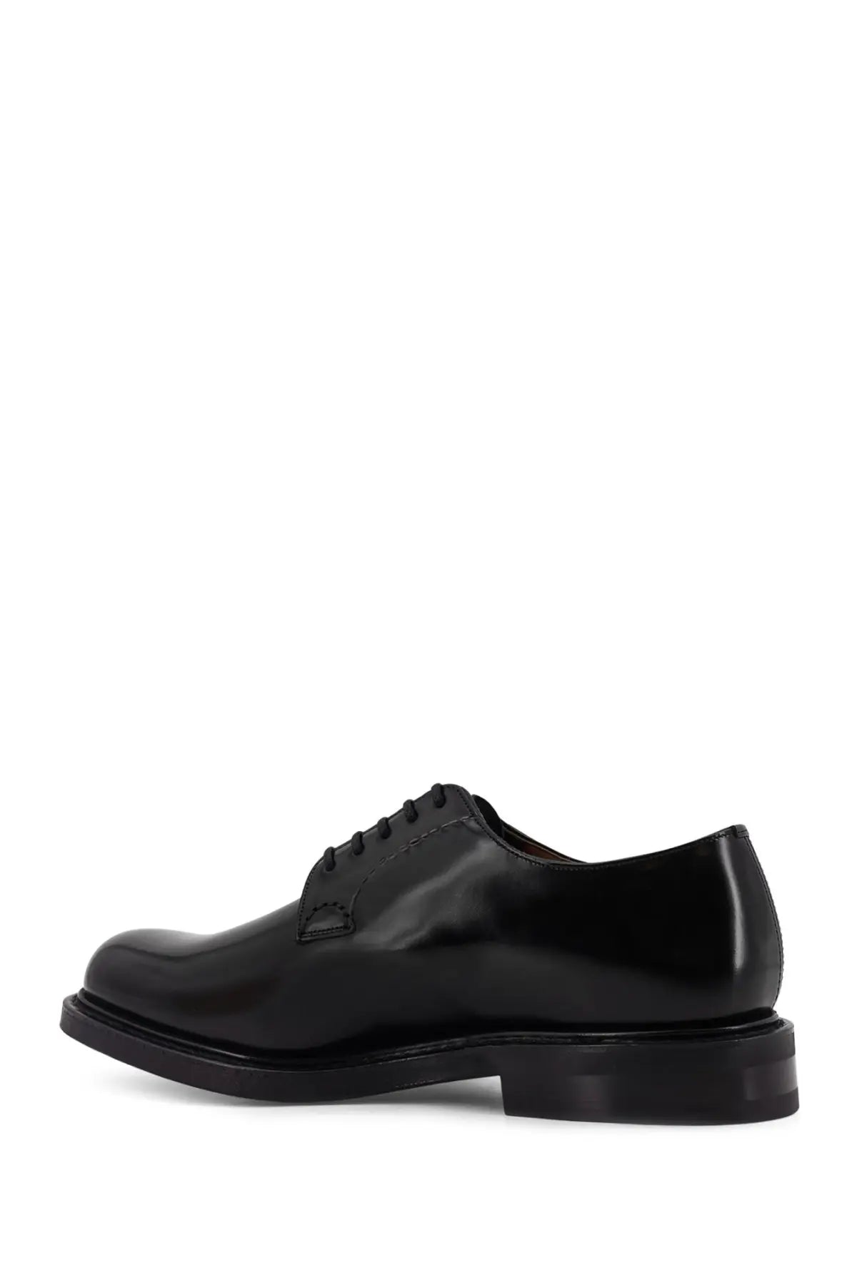 Churchs men’s Shannon black patent leather derby shoe with polished finish and classic lace up design