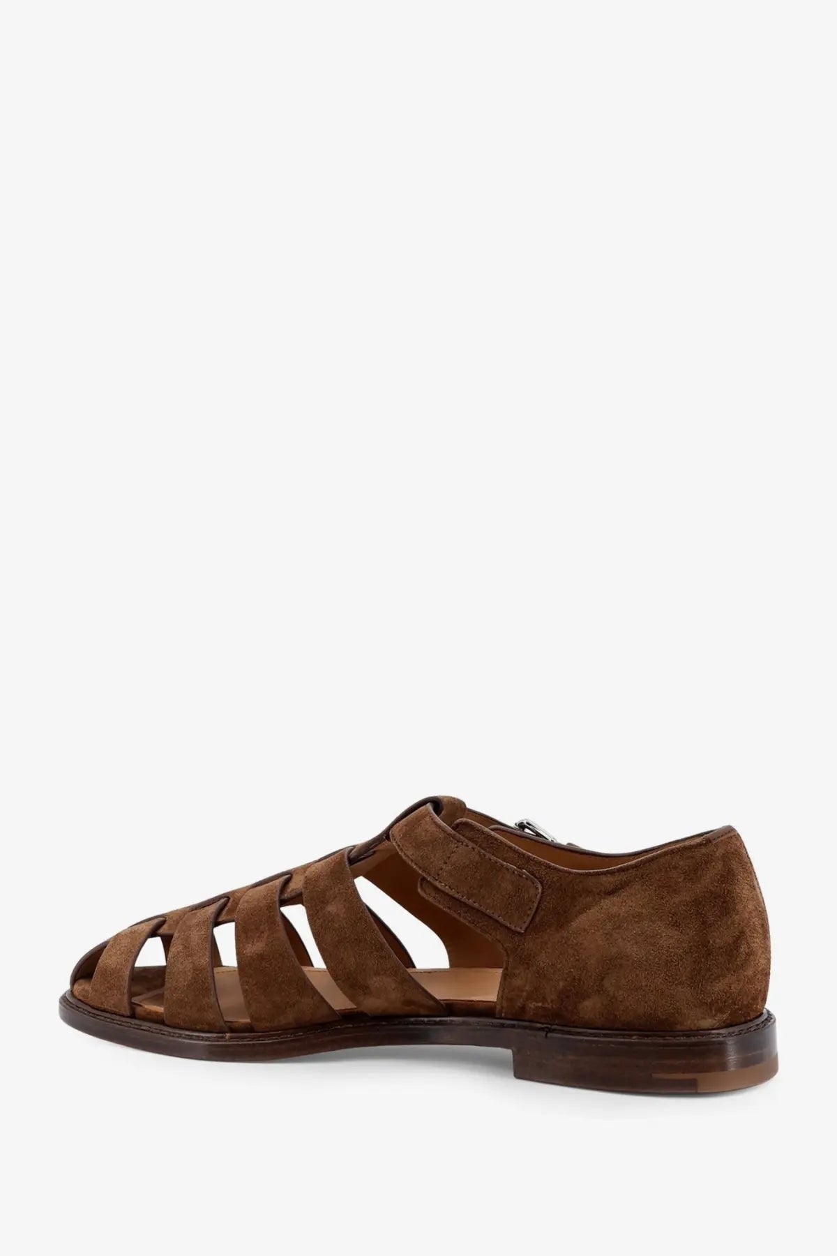 Churchs men’s suede fisherman sandal in orange with t-strap design and low chunky heel in brown suede