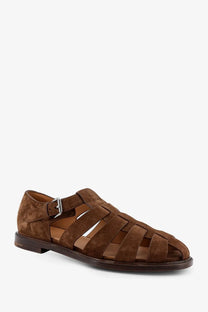 Churchs men’s suede fisherman sandals orange in brown with woven straps and a silver buckle detail