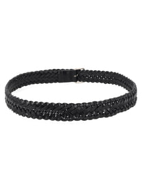 Saint Laurent Men's Cintura Cassandre in Pelle Intrecciata Black