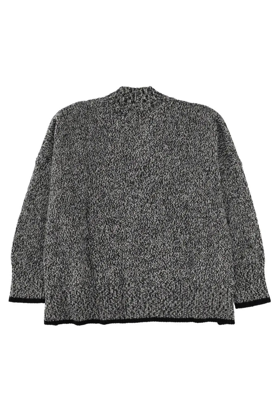 Circus Hotel women’s multicolor cardigan with a cozy oversized black and white heathered knit and ribbed crew neckline and cuffs