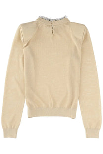 Circus hotel women’s link white beige knit sweater with silver chain trim at the neckline