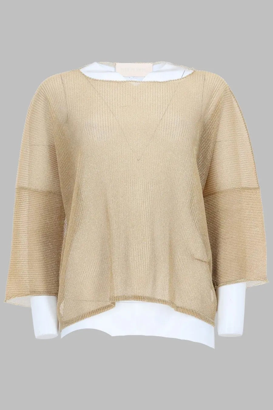 Circus hotel women’s lurex ribbed top gold beige ribbed knit sweater with white inner layer and bell sleeves