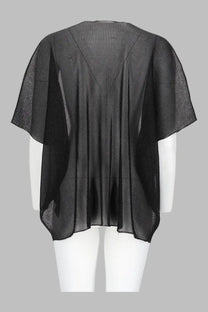 Circus hotel women’s maglia black sheer pleated mesh top with short sleeves and a flowing loose fit